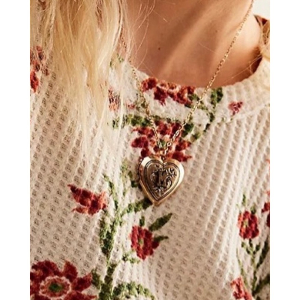 Free People Monogram Letter M Heart Locket Gold Tone NWT